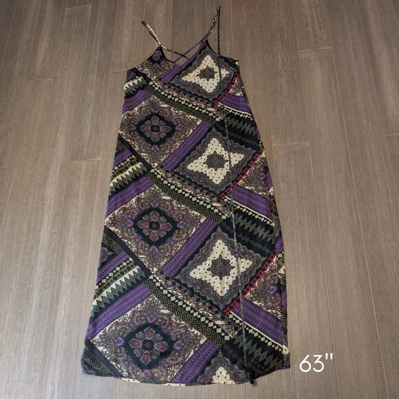 Jacaranda, Strappy Maxi Dress, Black/Purple/Red Paisley Bandana Print, Sz L - Picture 10 of 10